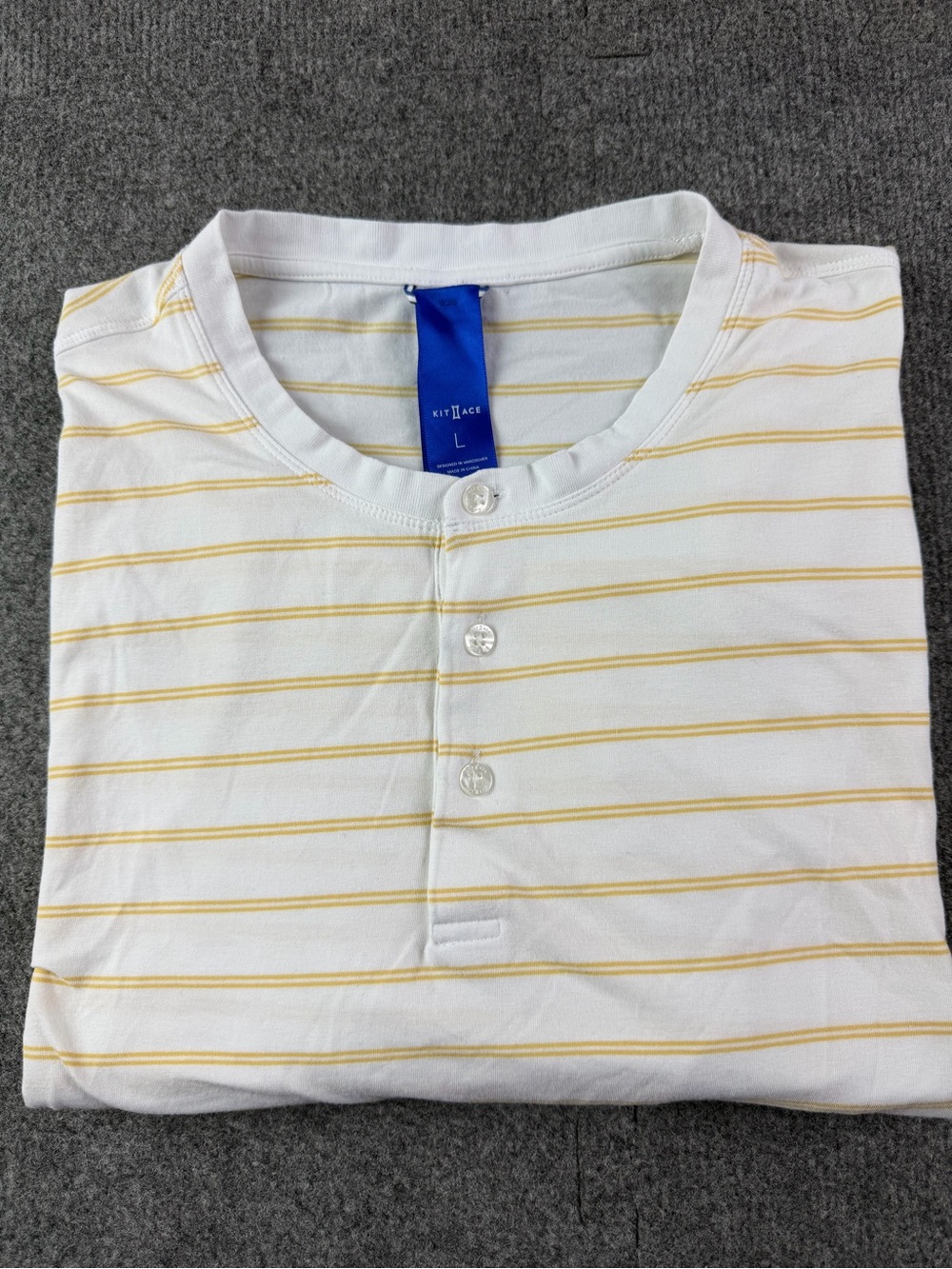 Kit And Ace Men’s Cotton Blend Short Sleeve Henley Tee Shirt Size L White/Yellow